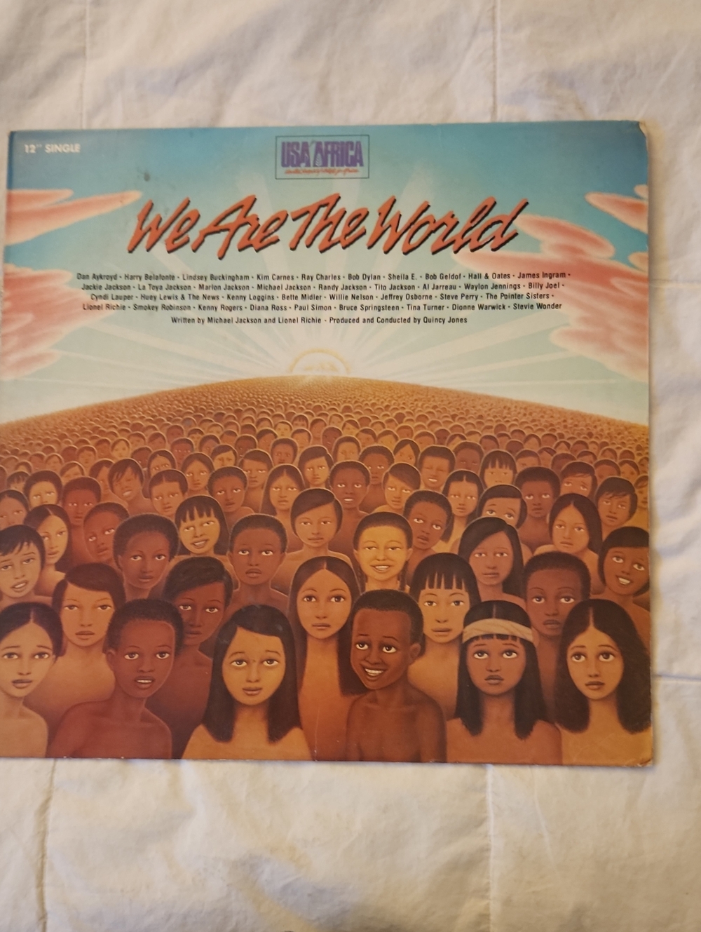 Columbia We Are The World Album Cover — Blue, Brown, Tan